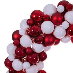 28"  Red/White Matte/Shiny/Pearl Ball Unlit Christmas Ornament Wreath 2