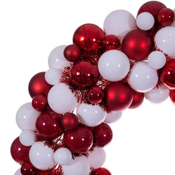 28"  Red/White Matte/Shiny/Pearl Ball Unlit Christmas Ornament Wreath 2
