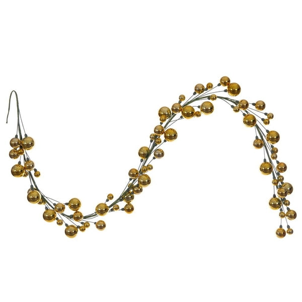 6' Gold Matte Shiny Pearl Ball Branch Wire Garland 1