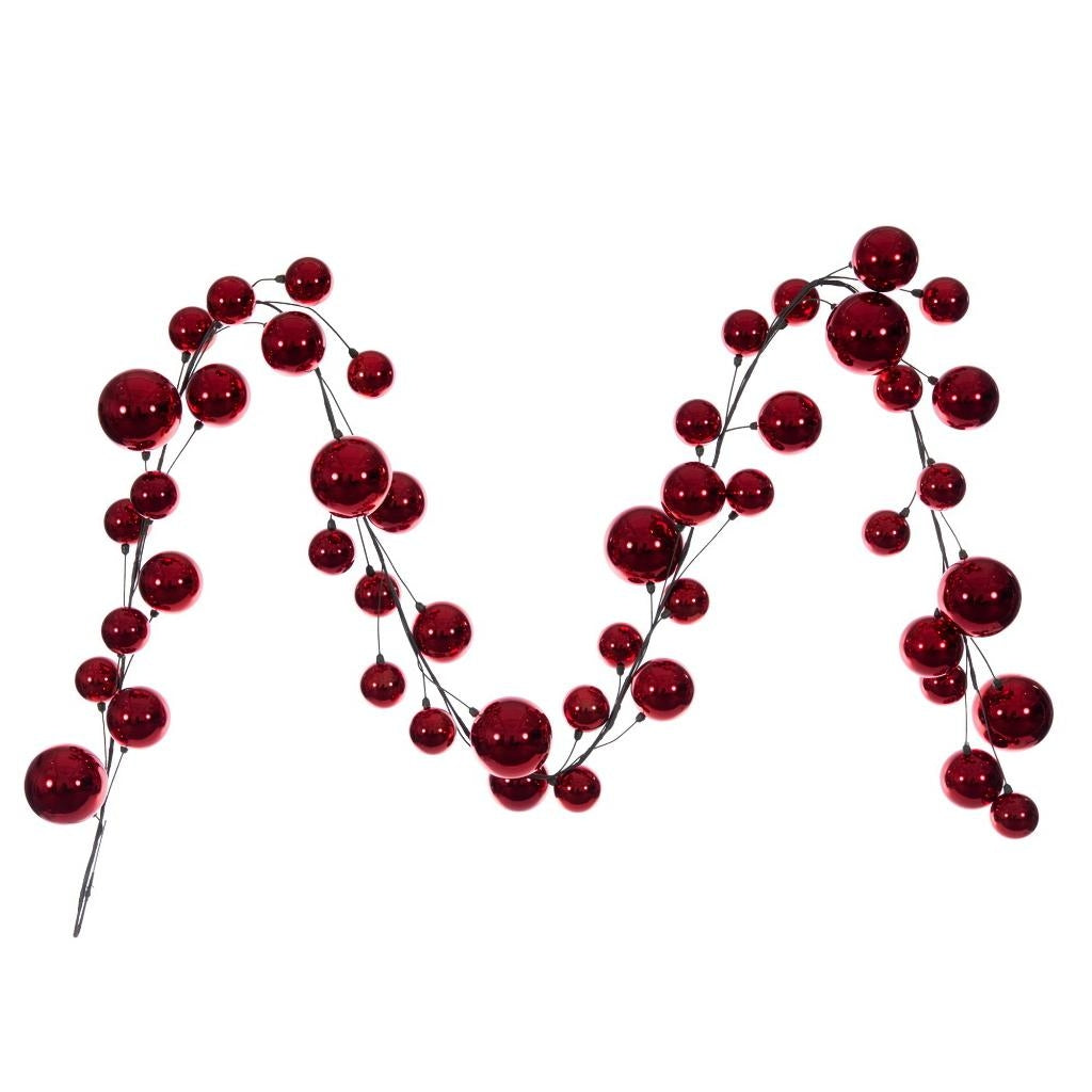10' Red Shiny Ball Branch Wire Garland 1