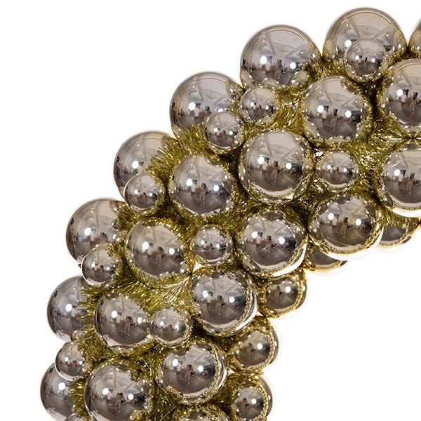 28" Champagne Pearl Ball Unlit Christmas Ornament Wreath 2