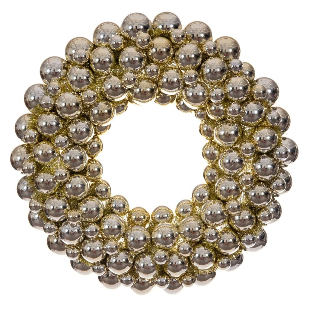 28" Champagne Pearl Ball Unlit Christmas Ornament Wreath 1