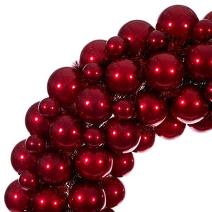 28" Red Pearl Ball Unlit Christmas Ornament Wreath 2