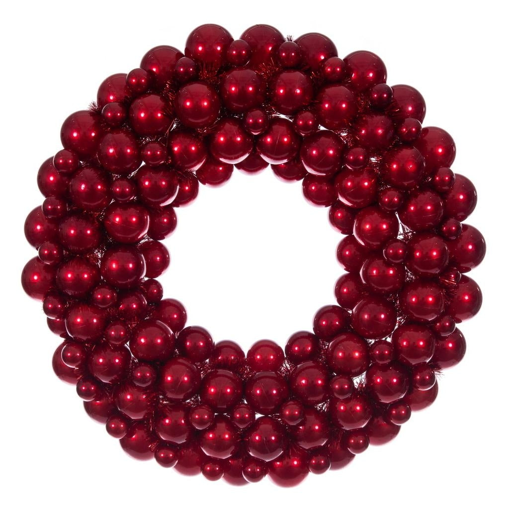 28" Red Pearl Ball Unlit Christmas Ornament Wreath 1