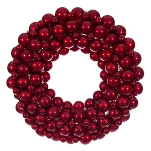 28" Red Pearl Ball Unlit Christmas Ornament Wreath 1
