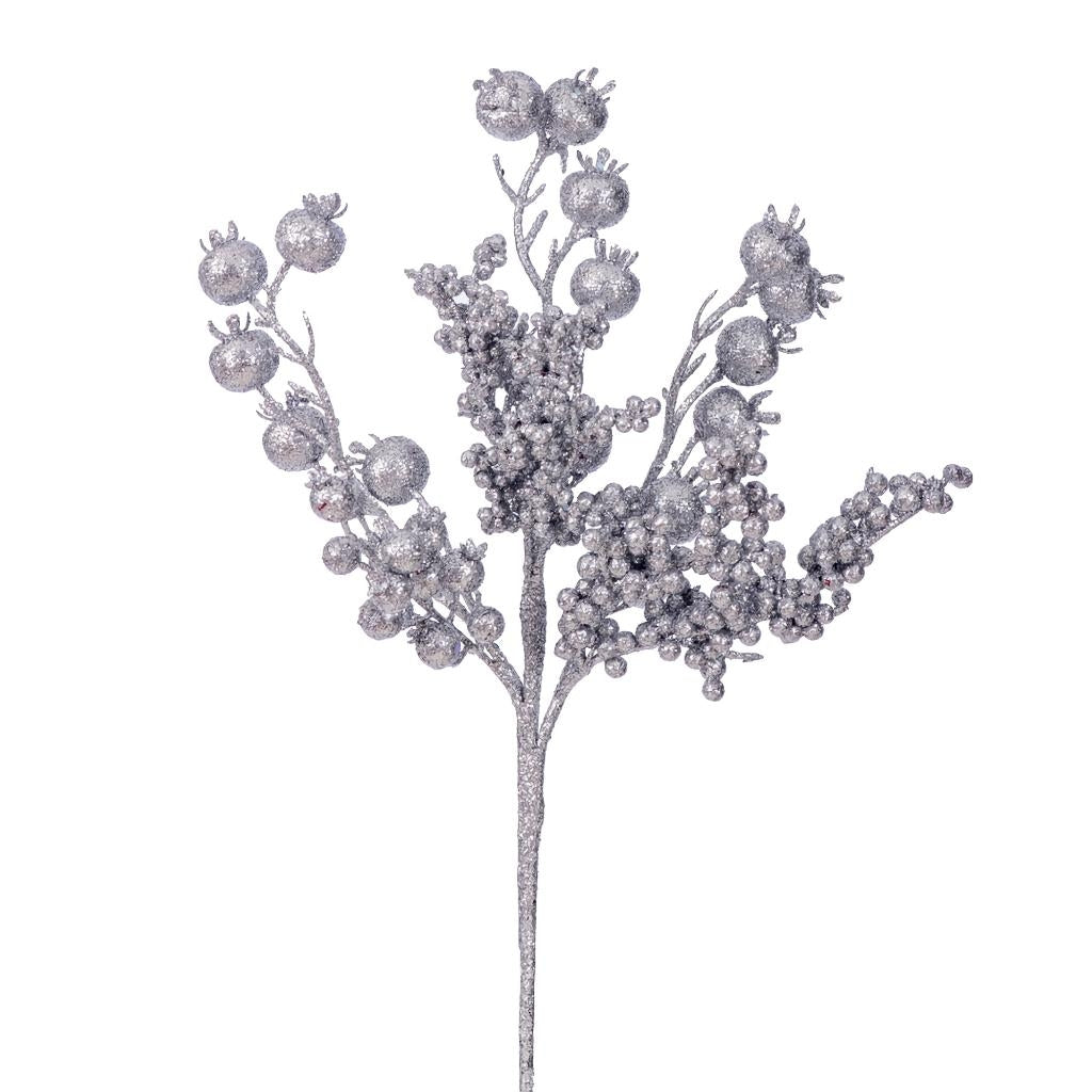14" Silver Glittery Berry Artificial Spray (3 Pack) 1