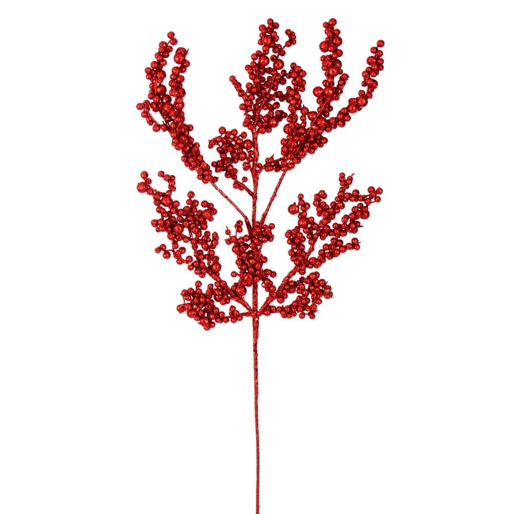 14" Red Glittery Berry Artificial Wired Stem Christmas Pick (3 Pack) 1