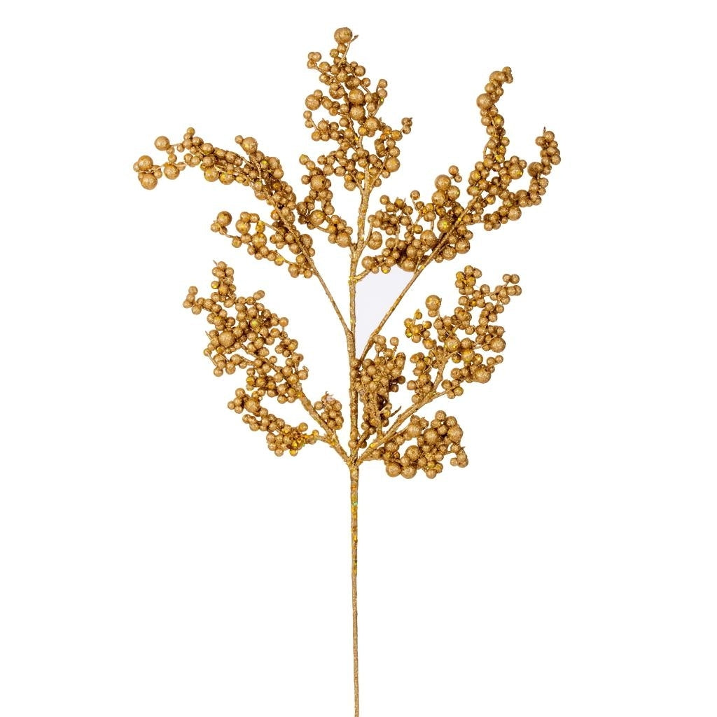 14" Gold Glittery Berry Artificial Wired Stem Christmas Pick (3 Pack) 1
