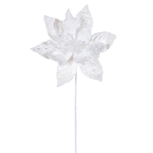 17" White Poinsettia Faux Leather Pearl Flower (2 Pack) 1