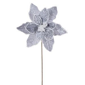17" Silver Poinsettia Velvet Pearl Flower (2 Pack) 1