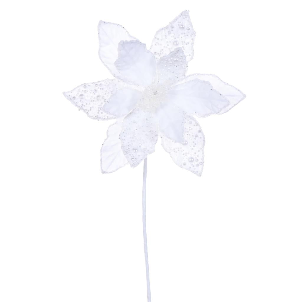17" White Poinsettia Velvet Pearl Flower (2 Pack) 1