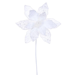 17" White Poinsettia Velvet Pearl Flower (2 Pack) 1