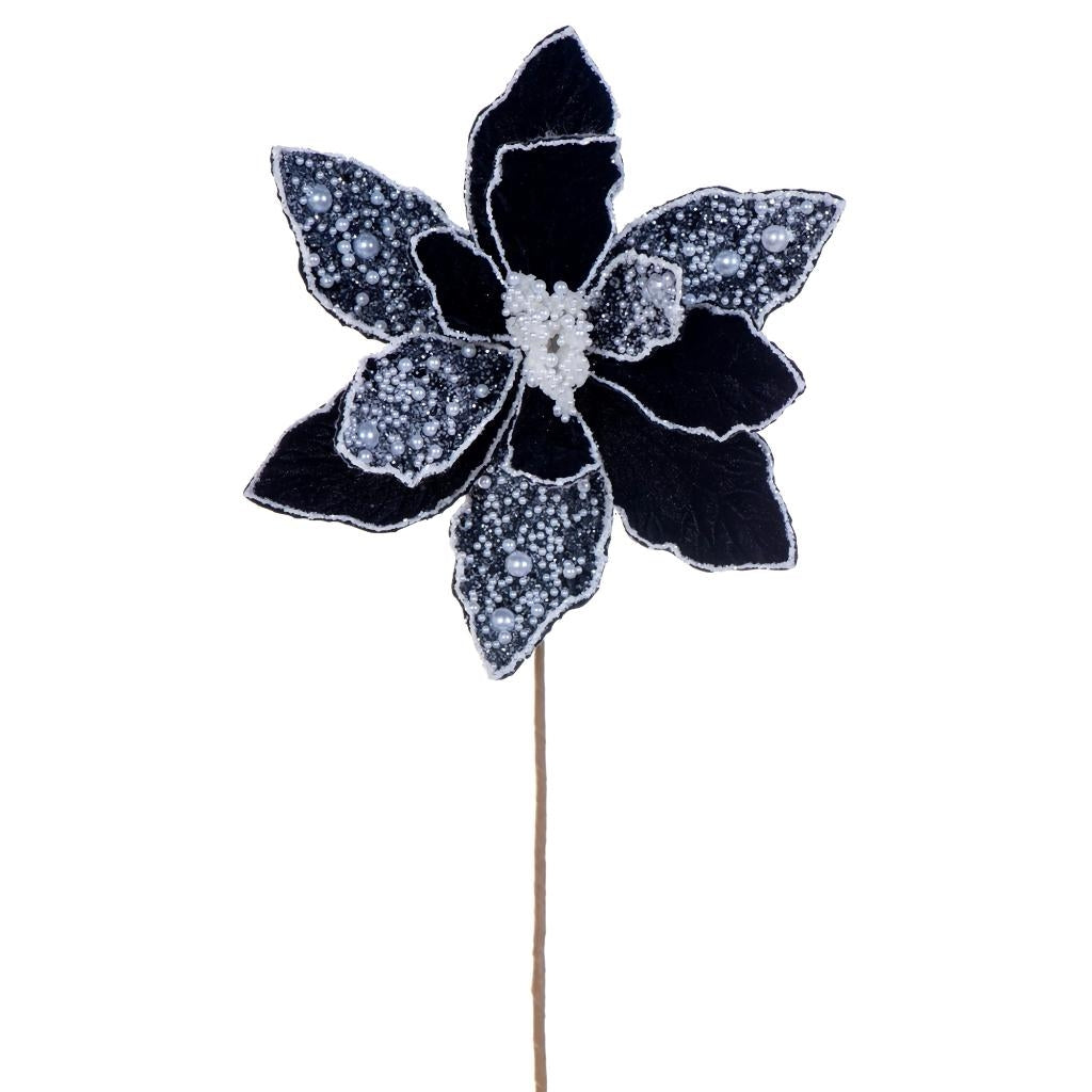 17" Black Poinsettia Velvet Pearl Flower (2 Pack) 1