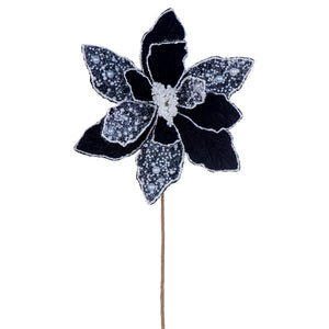 17" Black Poinsettia Velvet Pearl Flower (2 Pack) 1