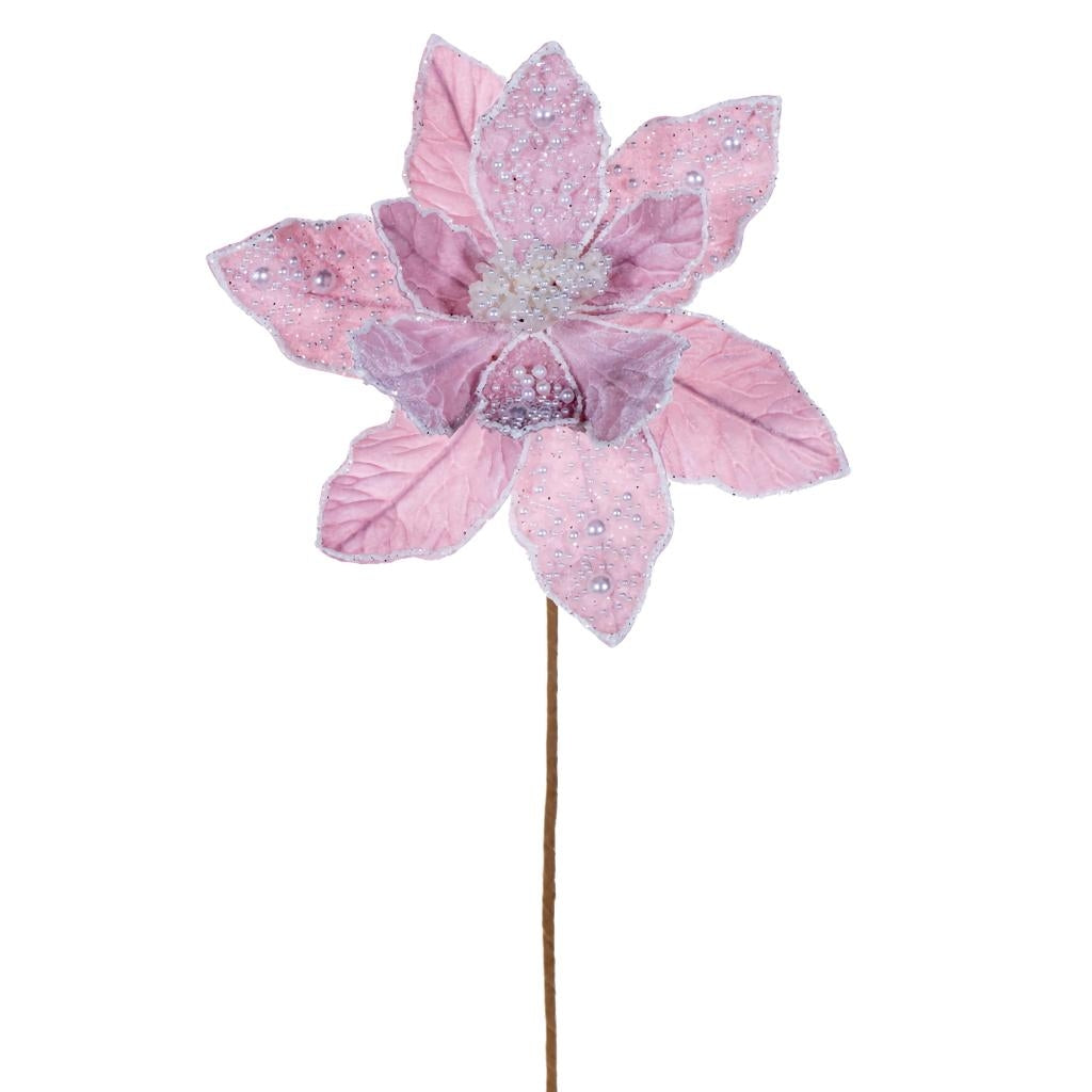 17" Pink Poinsettia Velvet Pearl Flower (2 Pack) 1
