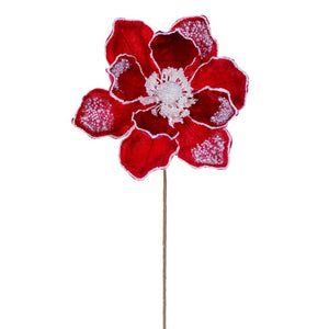 17" Red Velvet Magnolia Pearl Flower (2 Pack) 1