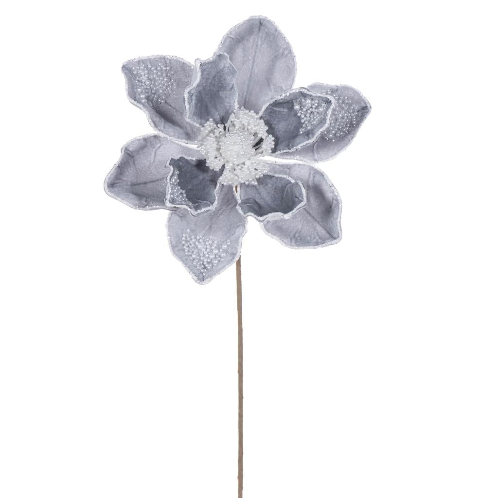 17" Silver Velvet Magnolia Pearl Flower (2 Pack) 1