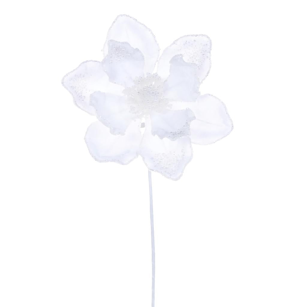 17" White Velvet Magnolia Pearl Flower (2 Pack) 1