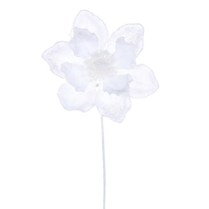 17" White Velvet Magnolia Pearl Flower (2 Pack) 1