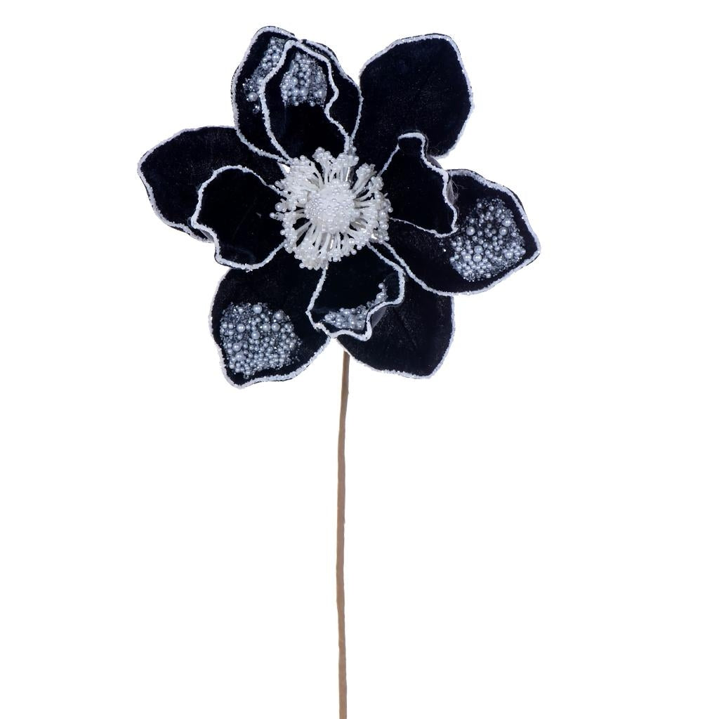 17" Black Velvet Magnolia Pearl Flower (2 Pack) 1
