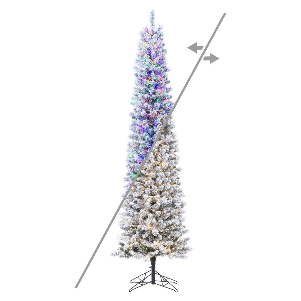 6' x 19" Flocked Crest Pencil 650 LED Lights Pre-Lit Artificial Christmas Tree 1