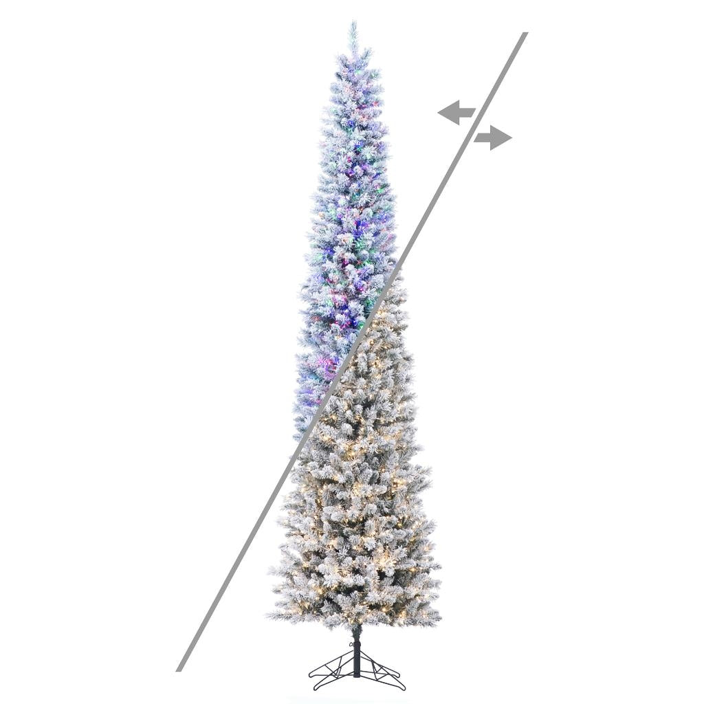 10' x 33" Flocked Crest Pencil 1650 LED Light Pre-Lit Artificial Christmas Tree 1