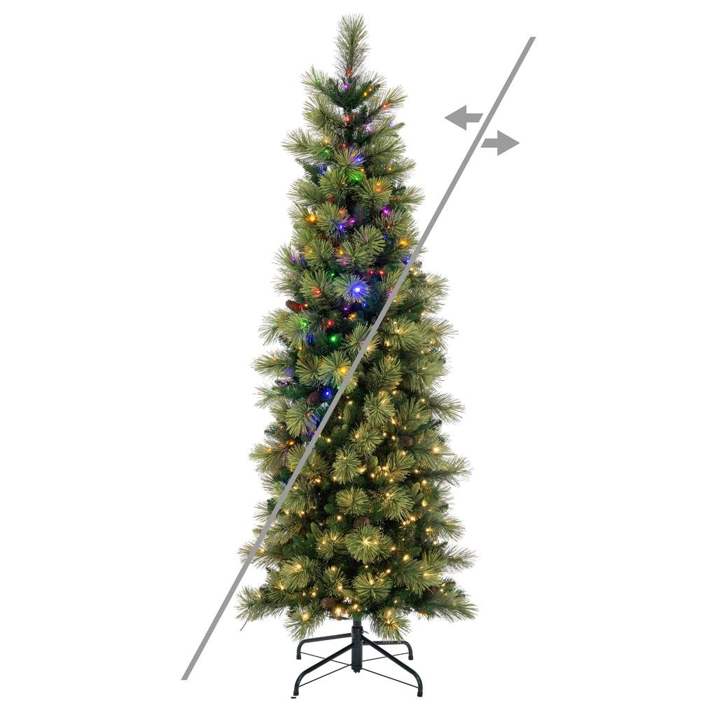 7.5' x 32" Slim Emerald Mixed 300 LED Light Prelit Artificial Christmas Tree 1