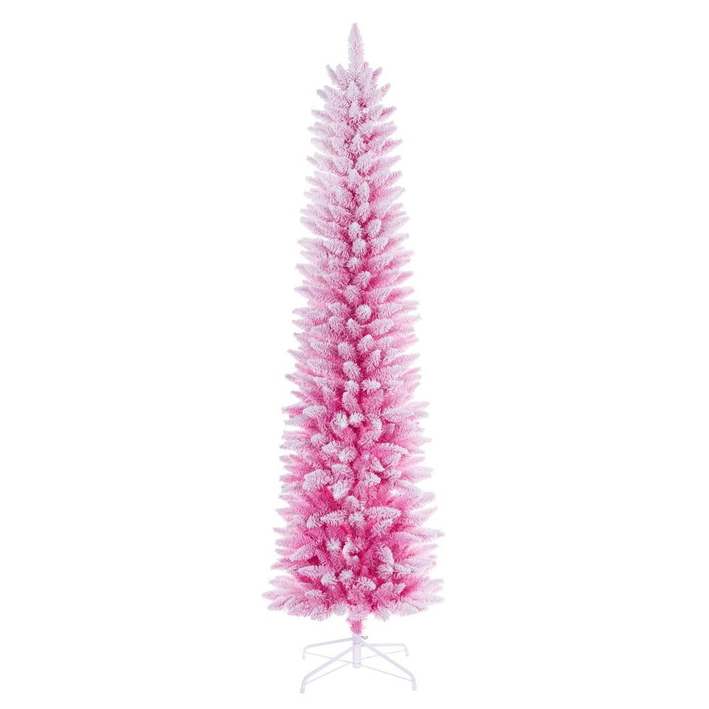 4.5' x 19" Pink Flocked Pencil Fir 160 Tip Artificial Unlit Christmas Tree 1