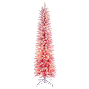 6.5' x 26" Flocked Pink 250 LED Lights Prelit Christmas Tree 1
