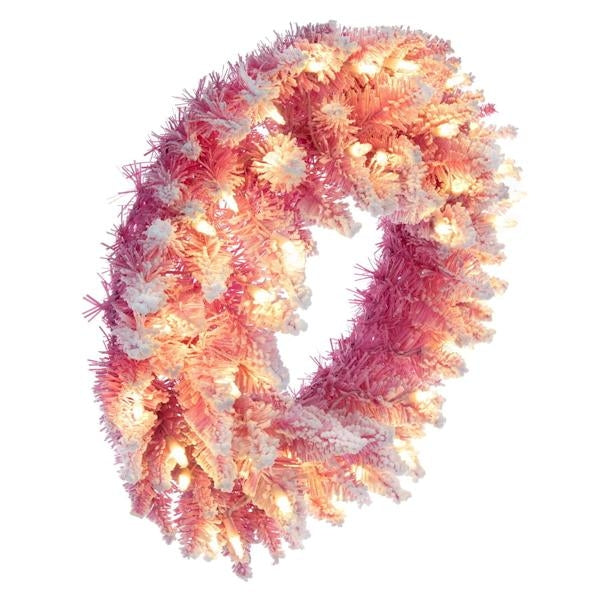 24" Flocked Pink 50 Light 105 Tip Artificial Christmas Wreath 2