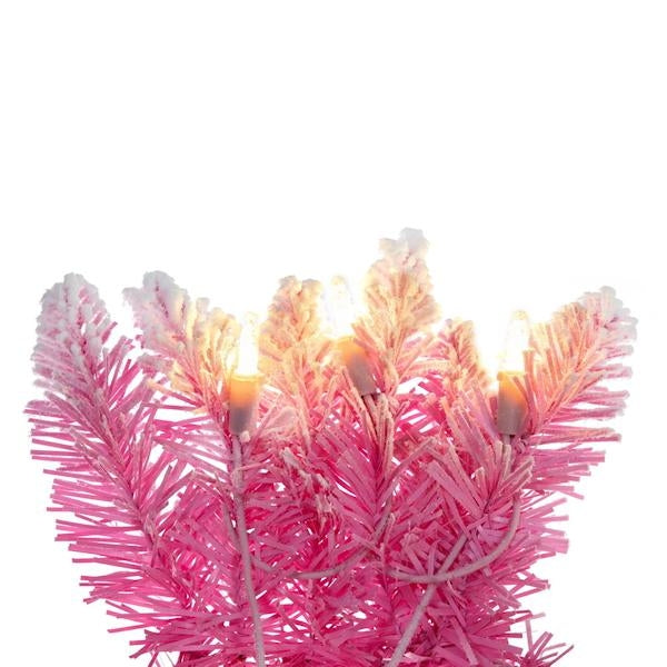 30" Flocked Pink Pencil Fir 100 LED Light Artificial Prelit Christmas Wreath 2