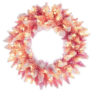 30" Flocked Pink Pencil Fir 100 LED Light Artificial Prelit Christmas Wreath 1