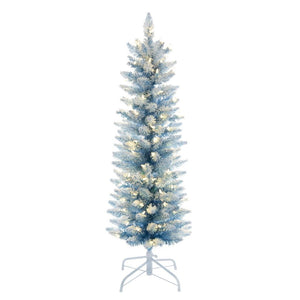 9' x 32" Flocked Baby Blue Pencil Fir 400 LED Light Prelit Christmas Tree 1