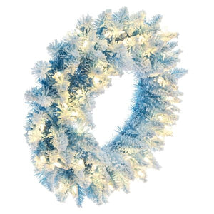 24" Flocked Baby Blue 50 Light 105 Tip Artificial Christmas Wreath 2
