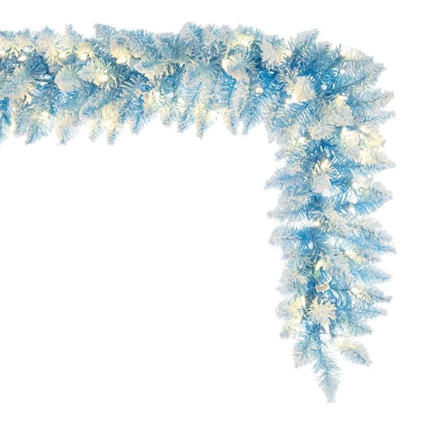 9' x 12" Flocked Baby Blue Pencil Fir Pre-Lit Artificial Christmas Garland 2