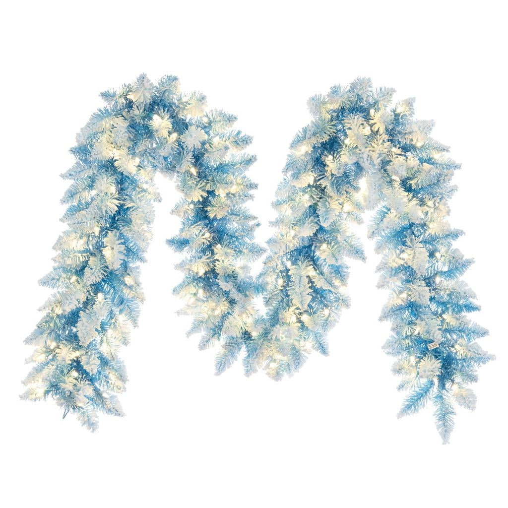 9' x 12" Flocked Baby Blue Pencil Fir Pre-Lit Artificial Christmas Garland 1