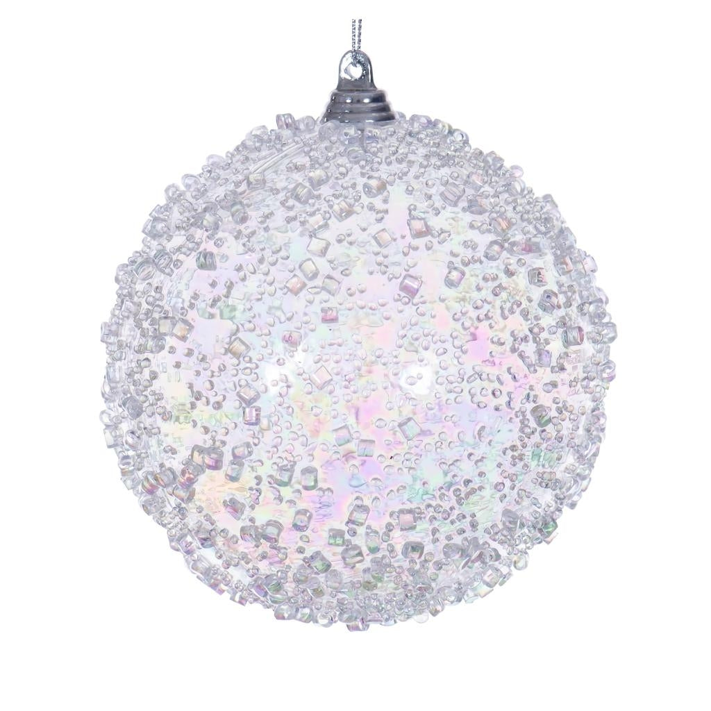4" Clear Iridescent Ice-like Finish Ball Ornament (3 pack) 1