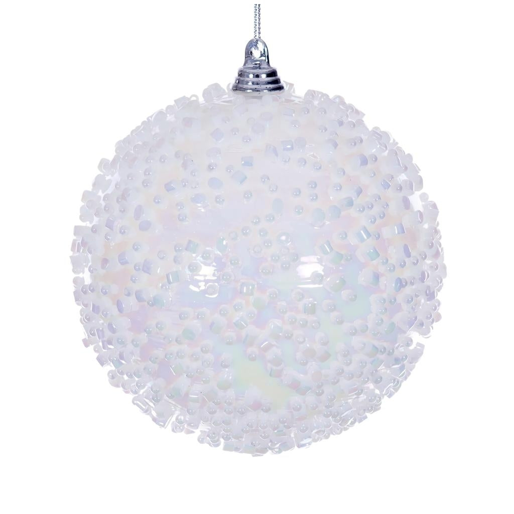 4" White Iridescent Ice-like Finish Ball Ornament (3 pack) 1