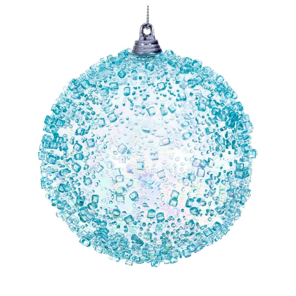 4" Baby Blue Iridescent Ice-like Finish Ball Ornament (3 pack) 1