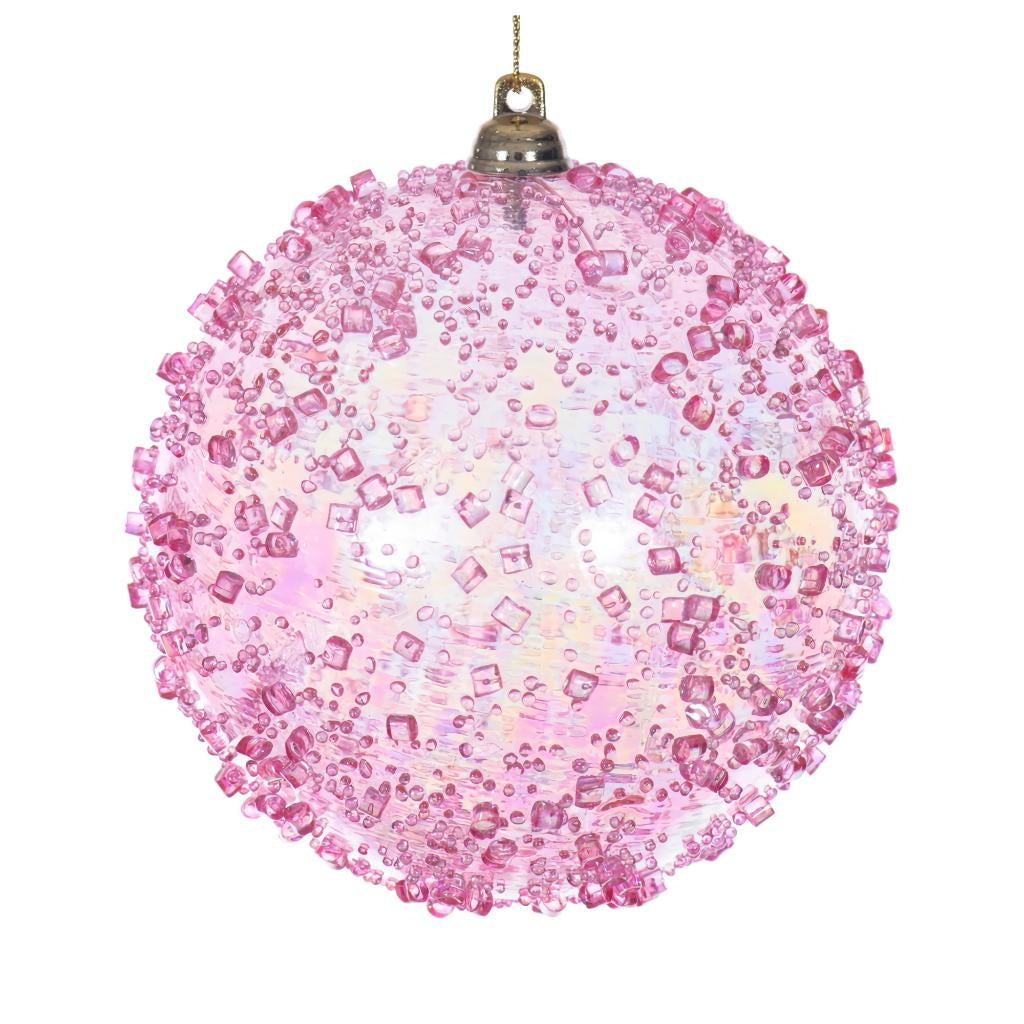 4" Pink Iridescent Ice-like Finish Ball Ornament (3 pack) 1