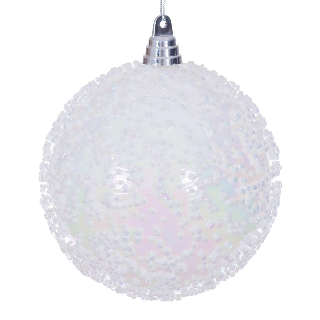 6" White Iridescent Ice-like Finish Ball Ornament (2 Pack) 1