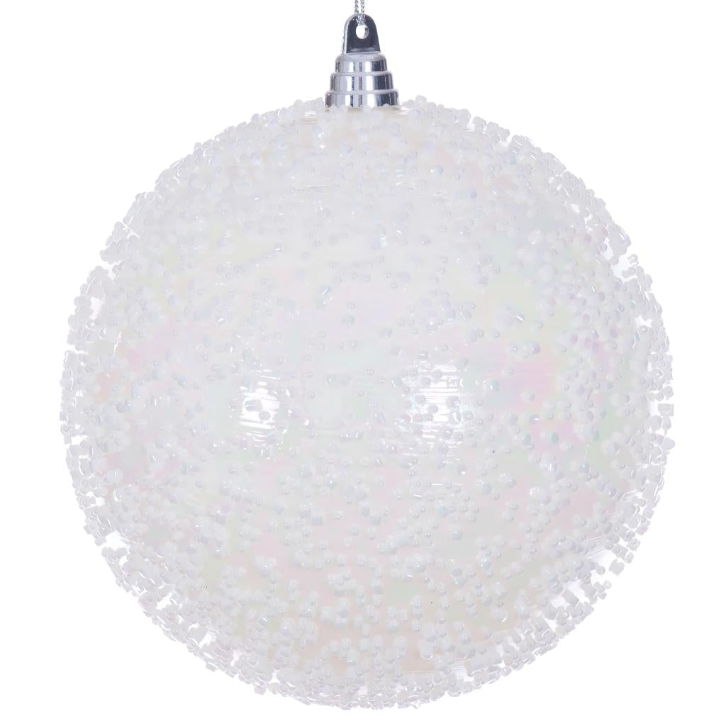8" White Iridescent Ice-like Finish Ball Ornament 1