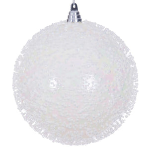 8" White Iridescent Ice-like Finish Ball Ornament 1
