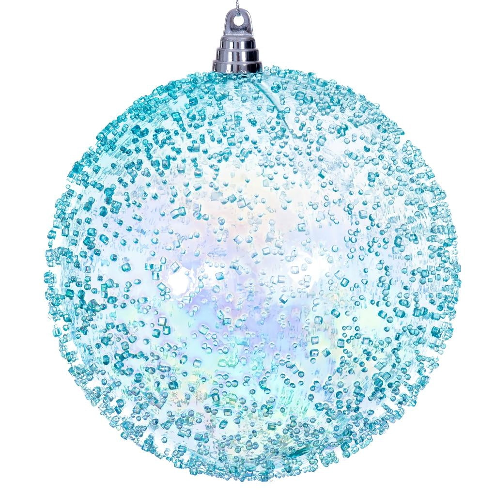 8" Baby Blue Iridescent Ice-like Finish Ball Ornament 1