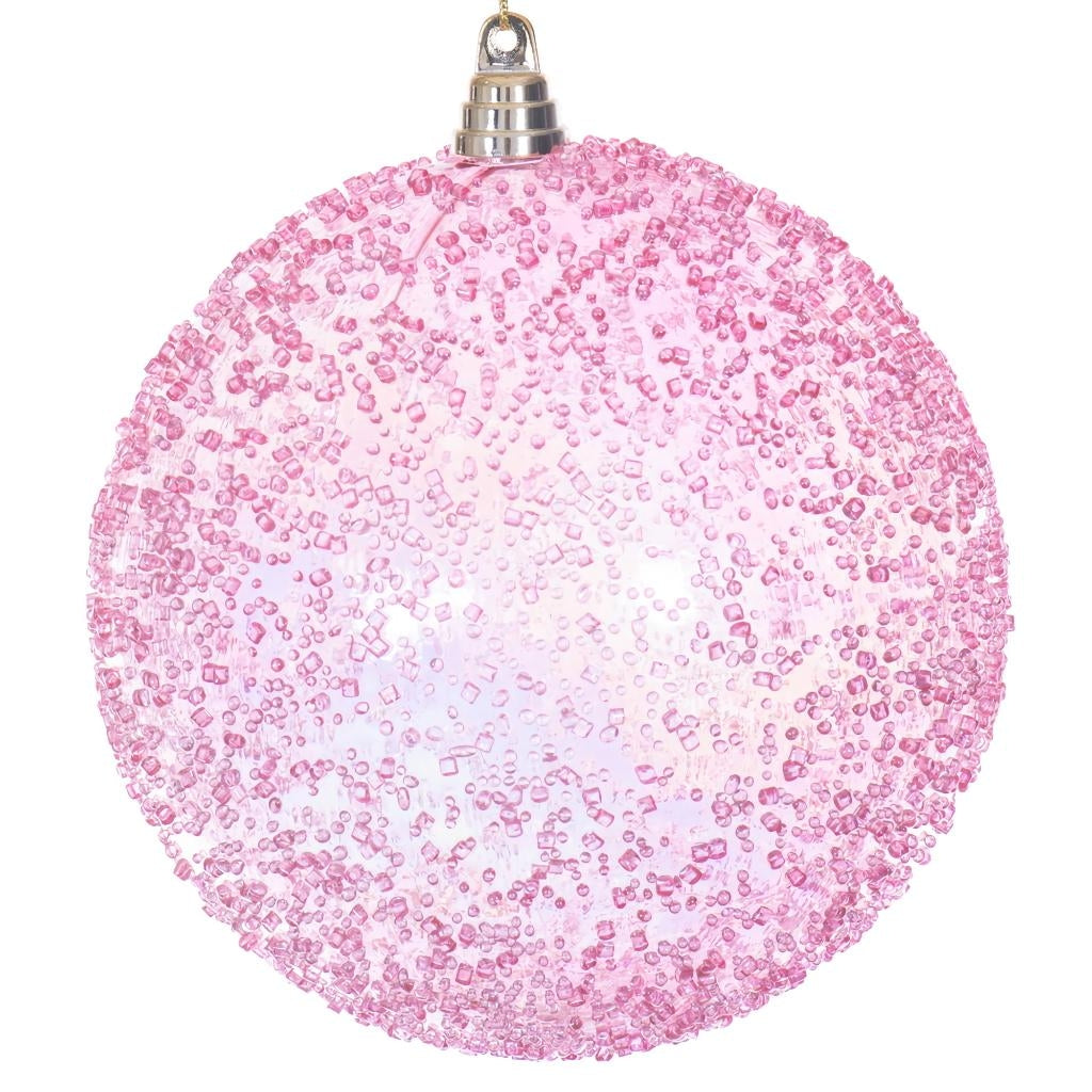 8" Pink Iridescent Ice-like Finish Ball Ornament 1