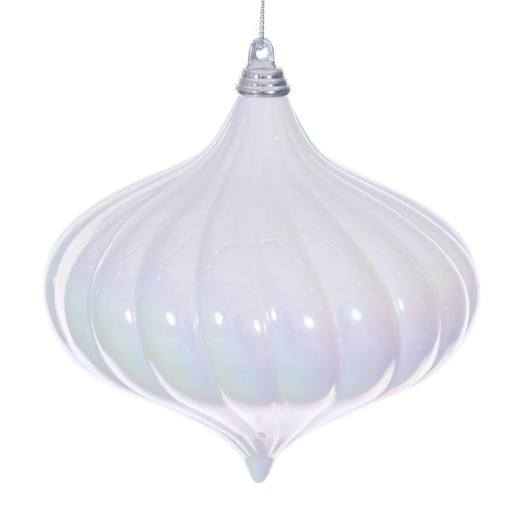 4.75" White Iridescent Glossy Onion Ornament (2 Pack) 1