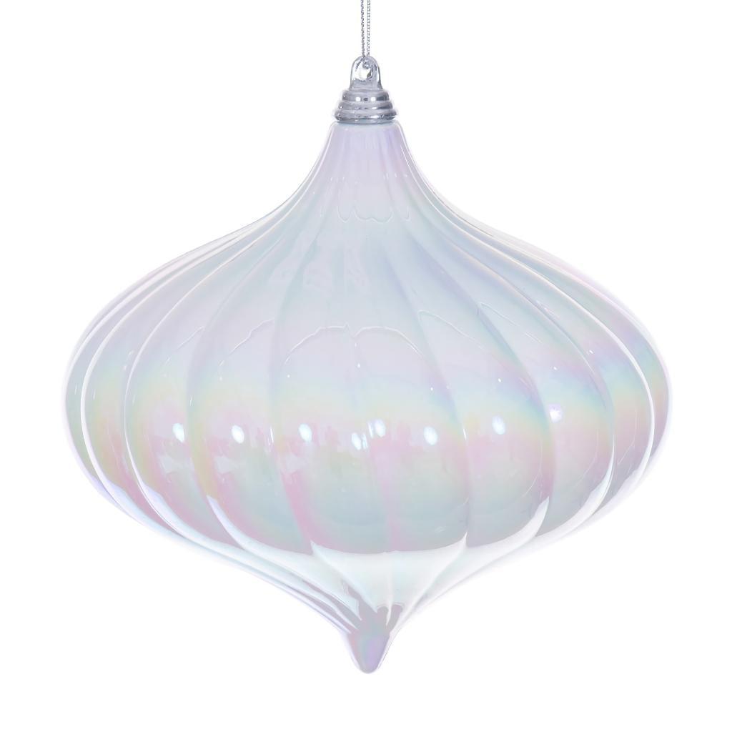6" White Iridescent Glossy Onion Ornament (2 Pack) 1
