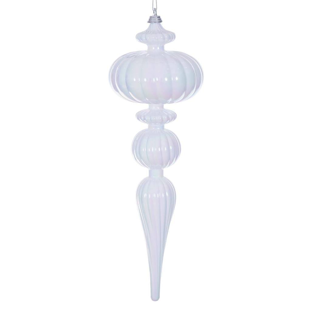 12" White Iridescent Glossy Finial Ornament 1