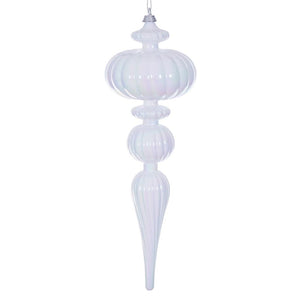 12" White Iridescent Glossy Finial Ornament 1