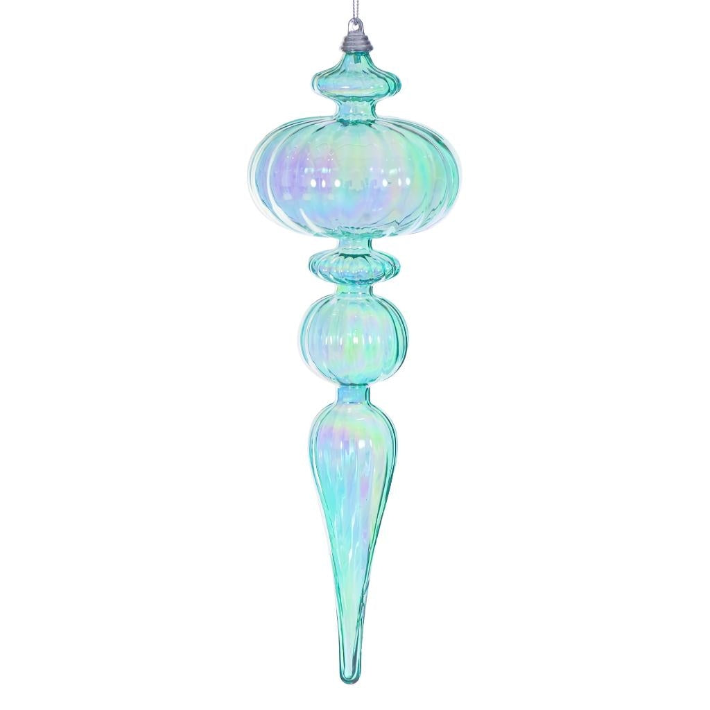 12" Teal Iridescent Glossy Finial Ornament 1